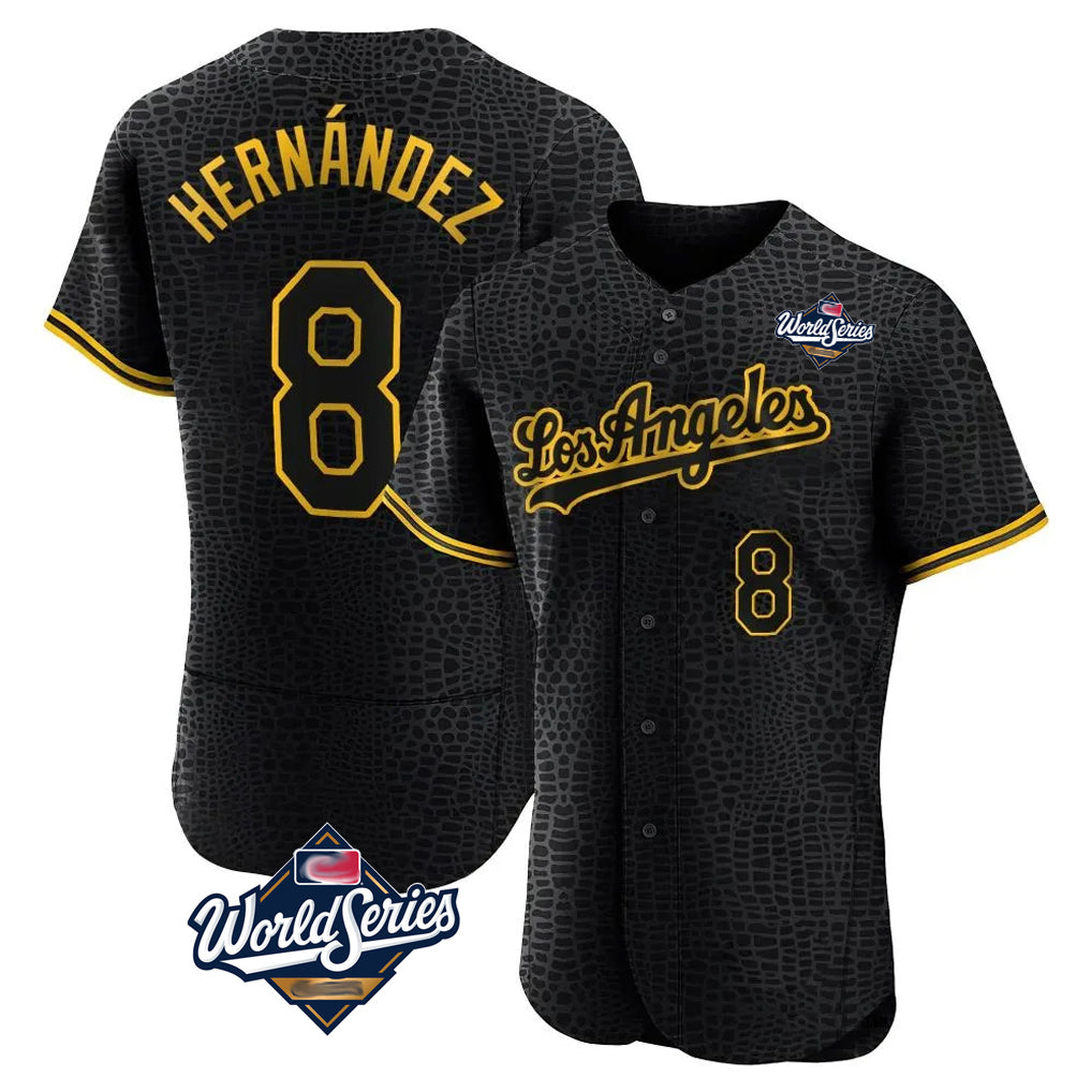 Kooe LA.Dodgers #8 Enrique Hern¨¢ndez Player Black World Series Snake Skin City Limited Elite Home Stitched Jerseys