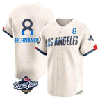 Kooe LA.Dodgers #8 Enrique Hern¨¢ndez Player Cream World Series City Connect Limited Home Stitched Jerseys