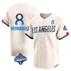 Kooe LA.Dodgers #8 Enrique Hern¨¢ndez Player Cream World Series Meet City Connect Limited Home Stitched Jerseys