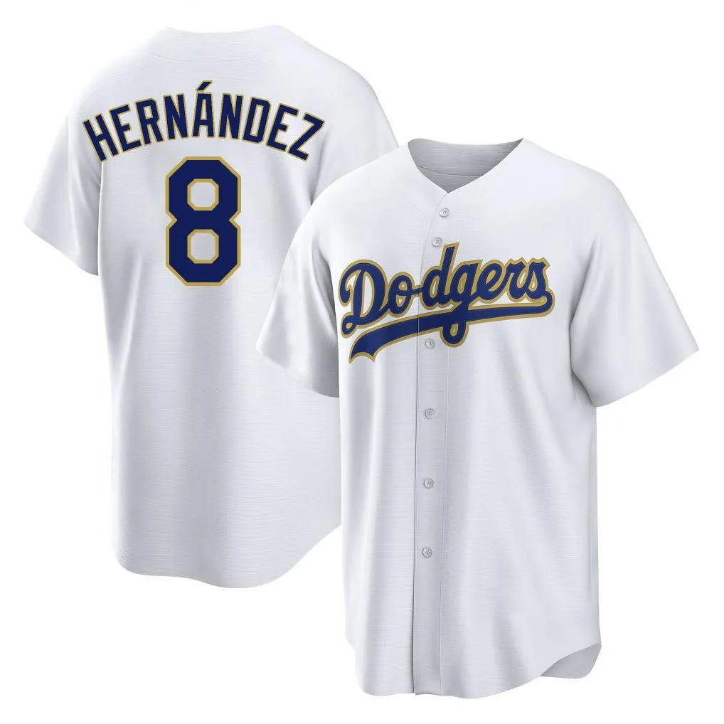 Kooe LA.Dodgers #8 Enrique Hern¨¢ndez Player Gold White 2026 Collection Stadium Game Stitched Jerseys