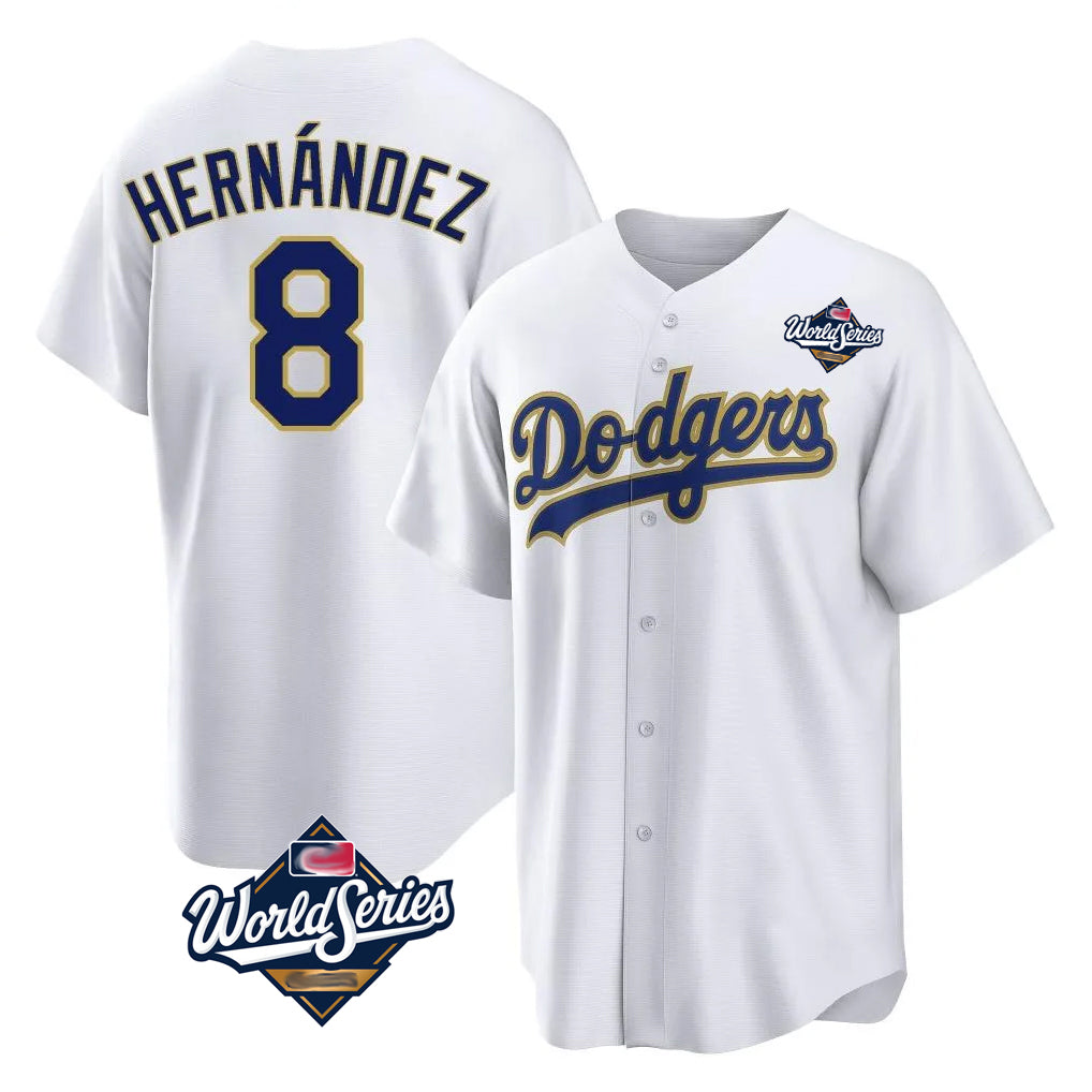Kooe LA.Dodgers #8 Enrique Hern¨¢ndez Player Gold White World Series 2026 Collection Stadium Game Stitched Jerseys