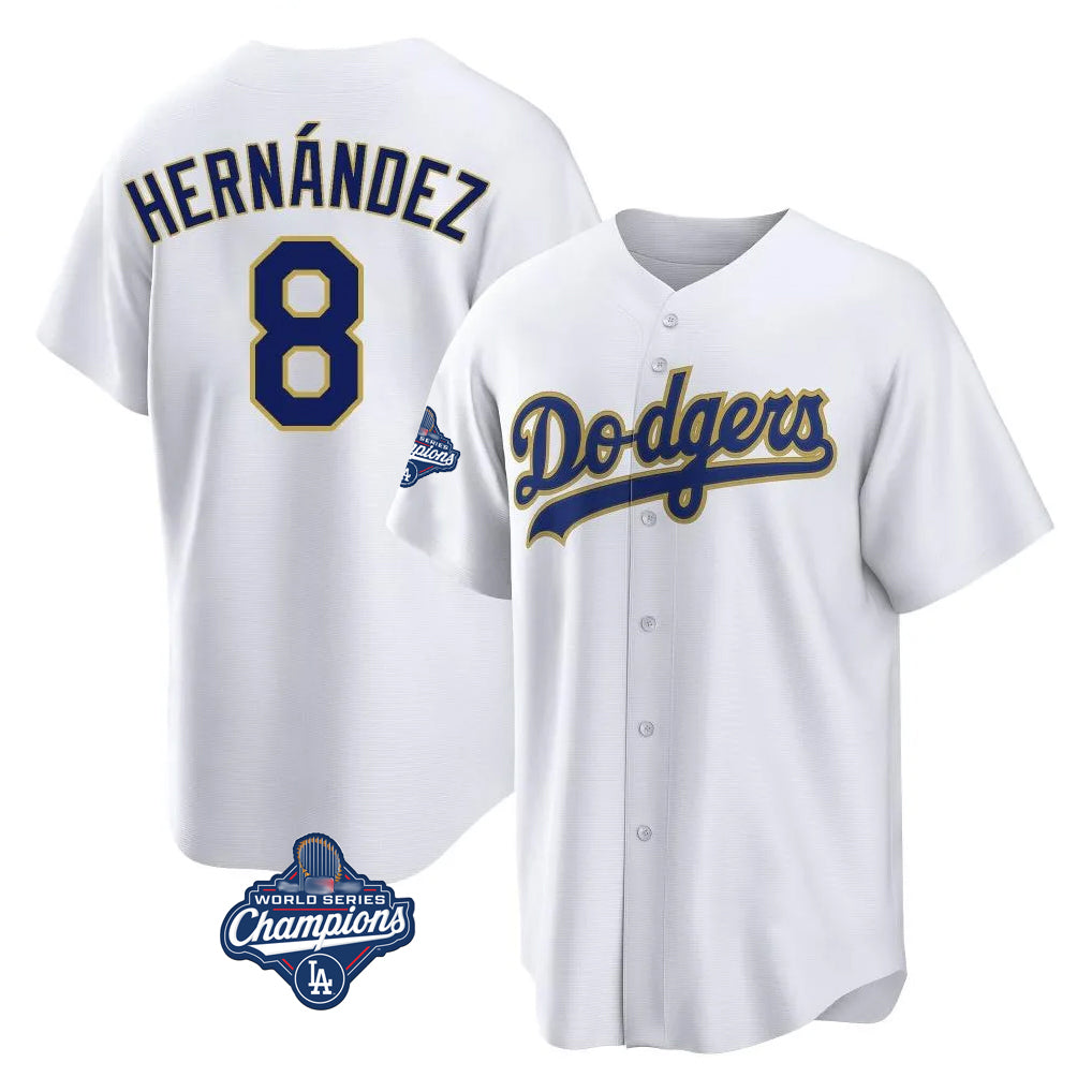 Kooe LA.Dodgers #8 Enrique Hern¨¢ndez Player Gold White World Series Meet 2026 Collection Stadium Game Stitched Jerseys