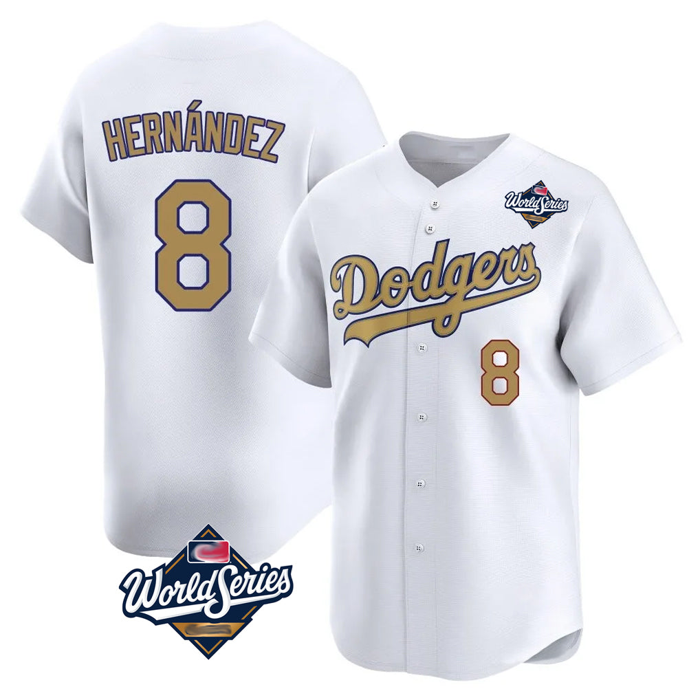 Kooe LA.Dodgers #8 Enrique Hern¨¢ndez Player Gold World Series Collection Limited Home Stitched Jerseys