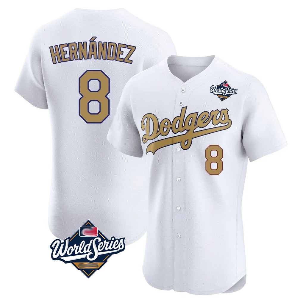 Kooe LA.Dodgers #8 Enrique Hern¨¢ndez Player Gold World Series Limited Elite Home Stitched Jerseys