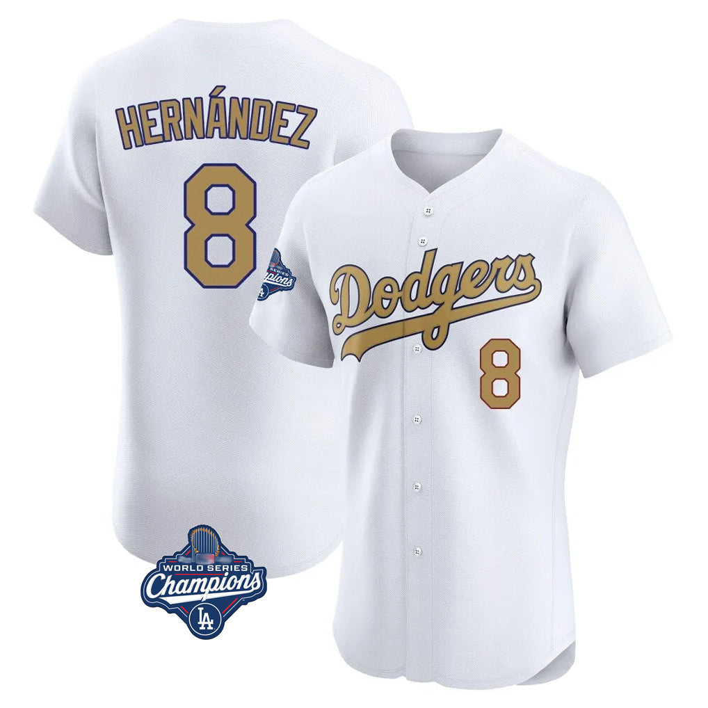 Kooe LA.Dodgers #8 Enrique Hern¨¢ndez Player Gold World Series Meet Limited Elite Home Stitched Jerseys