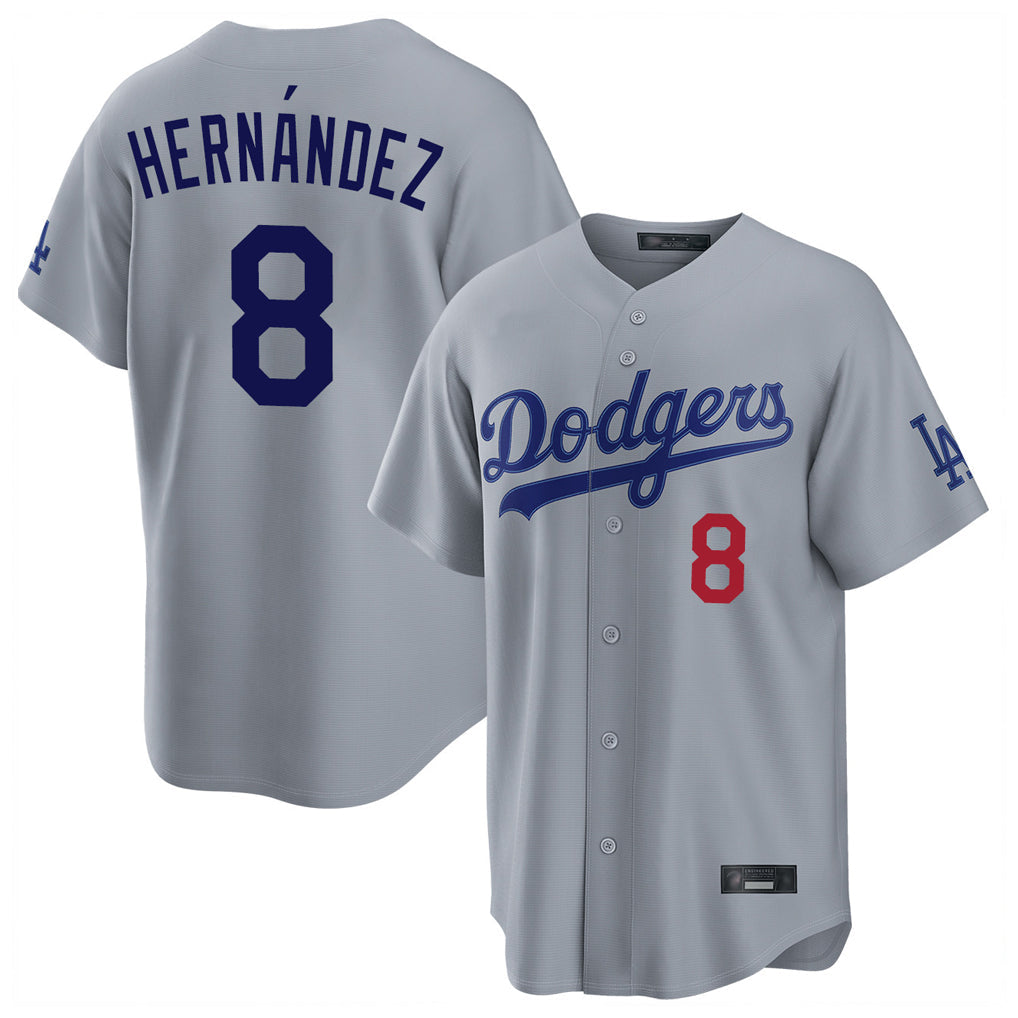 Kooe LA.Dodgers #8 Enrique Hern¨¢ndez Player Gray Game Home Stitched Jerseys
