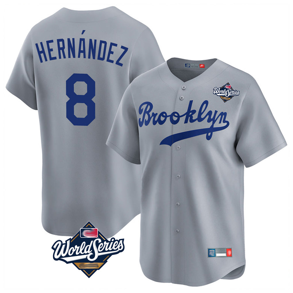Kooe LA.Dodgers #8 Enrique Hern¨¢ndez Player Gray World Series Game Limited Home Stitched Jerseys