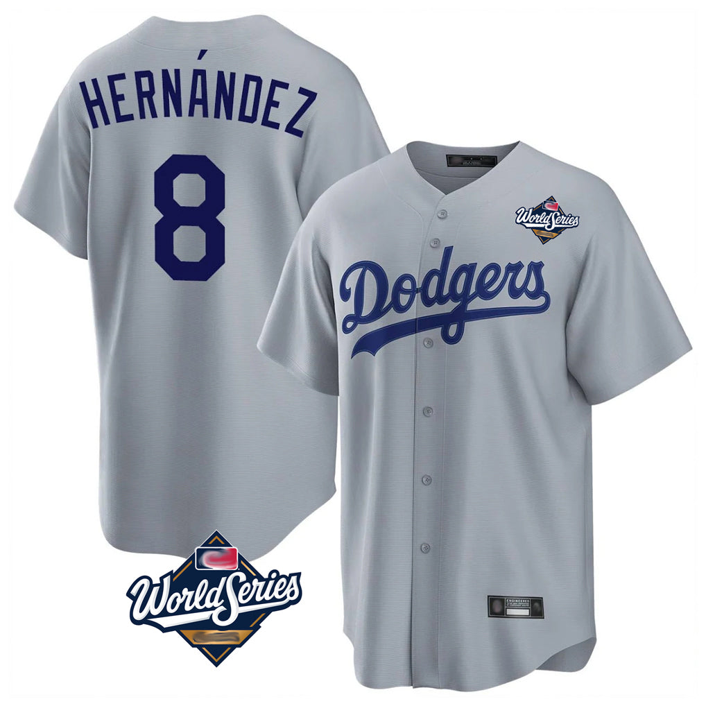 Kooe LA.Dodgers #8 Enrique Hern¨¢ndez Player Gray World Series Game Stitched Jerseys