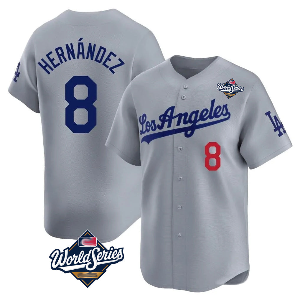 Kooe LA.Dodgers #8 Enrique Hern¨¢ndez Player Gray World Series Limited Home Stitched Jerseys