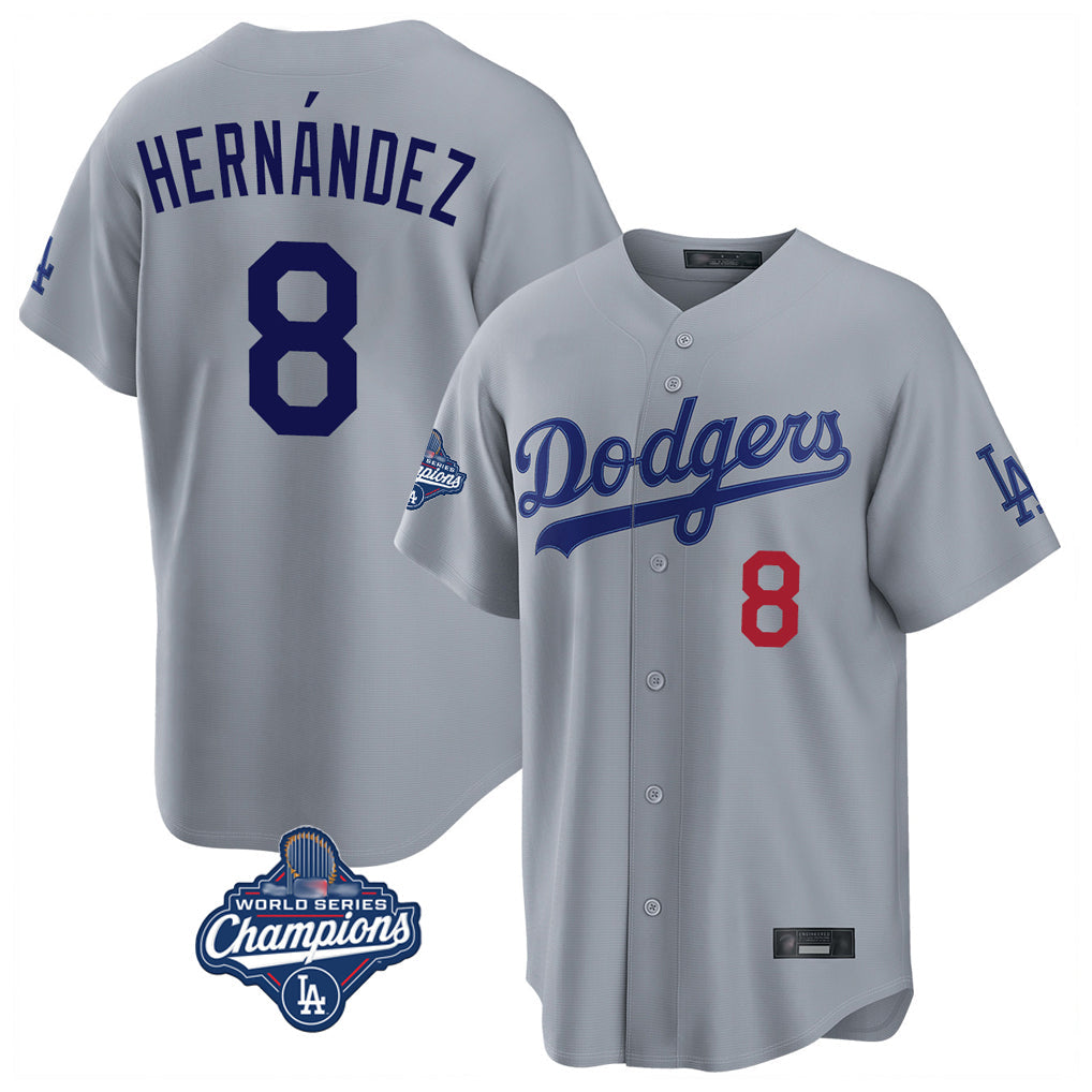 Kooe LA.Dodgers #8 Enrique Hern¨¢ndez Player Gray World Series Meet Game Home Stitched Jerseys