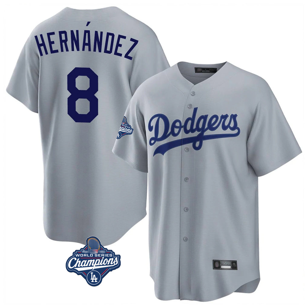 Kooe LA.Dodgers #8 Enrique Hern¨¢ndez Player Gray World Series Meet Game Stitched Jerseys