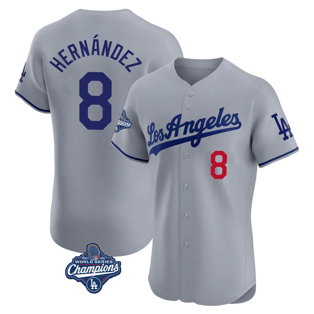 Kooe LA.Dodgers #8 Enrique Hern¨¢ndez Player Gray World Series Meet Limited Elite Home Stitched Jerseys
