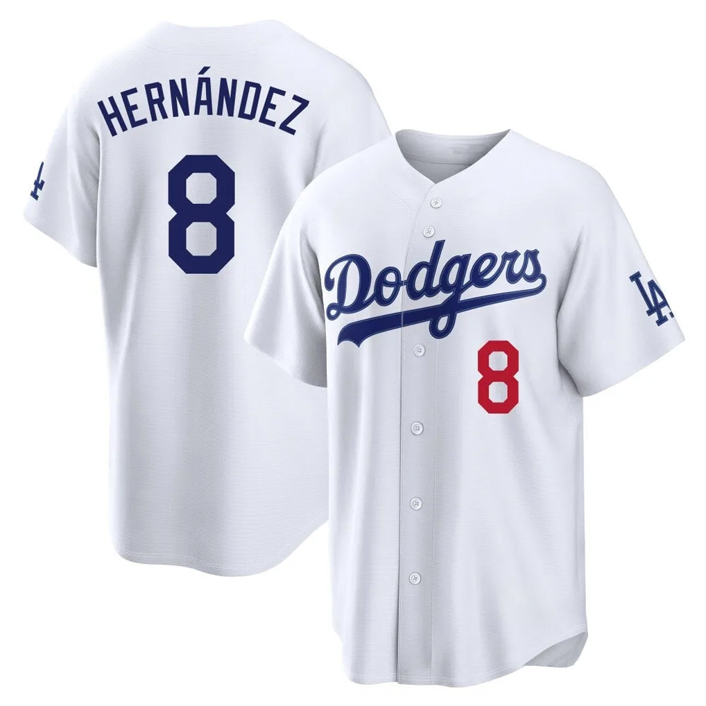 Kooe LA.Dodgers #8 Enrique Hern¨¢ndez Player White Home Game Stitched Jerseys