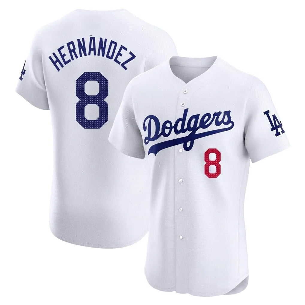 Kooe LA.Dodgers #8 Enrique Hern¨¢ndez Player White Limited Elite Home Stitched Jerseys