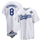 Kooe LA.Dodgers #8 Enrique Hern¨¢ndez Player White World Series Game Home Stitched Jerseys