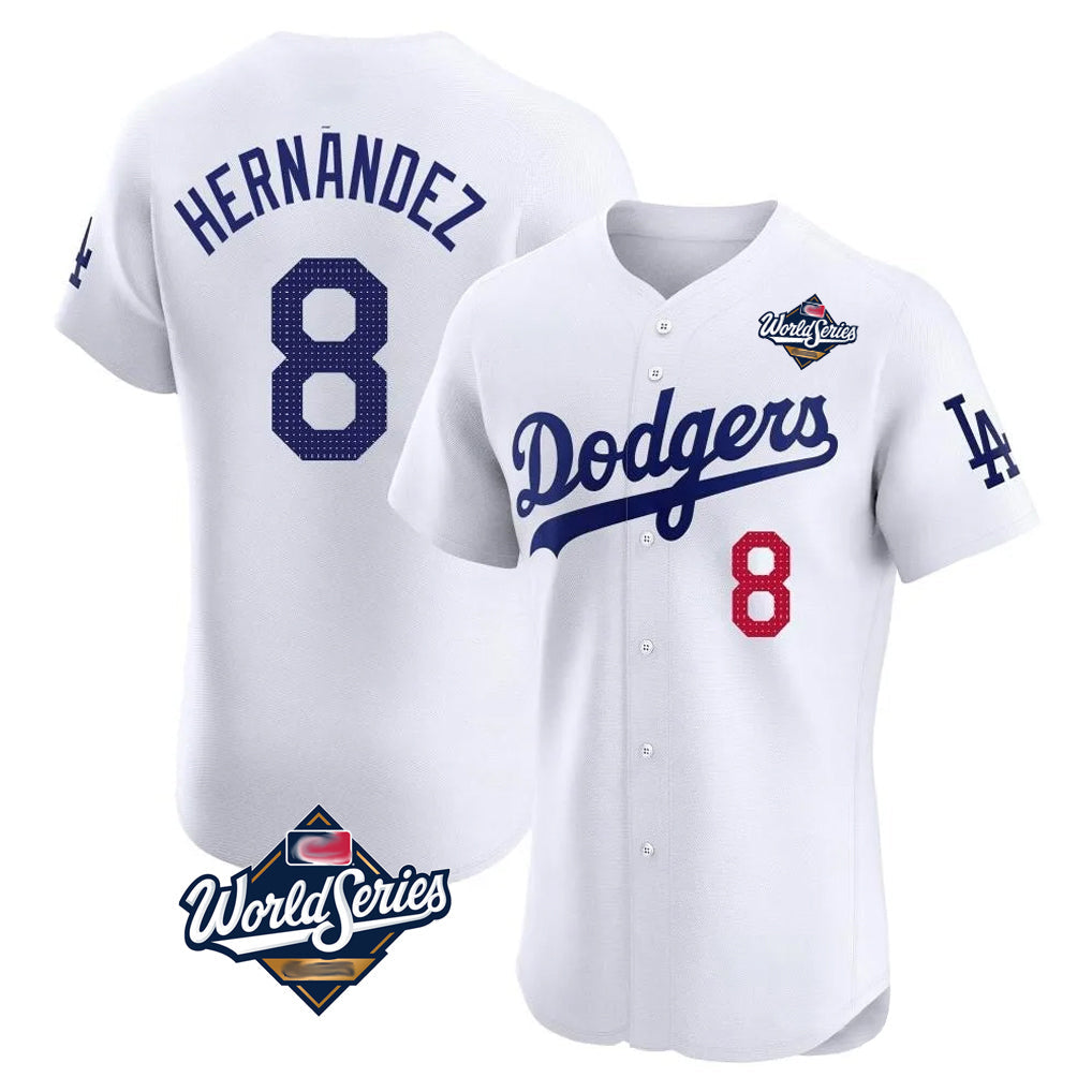 Kooe LA.Dodgers #8 Enrique Hern¨¢ndez Player White World Series Limited Elite Home Stitched Jerseys