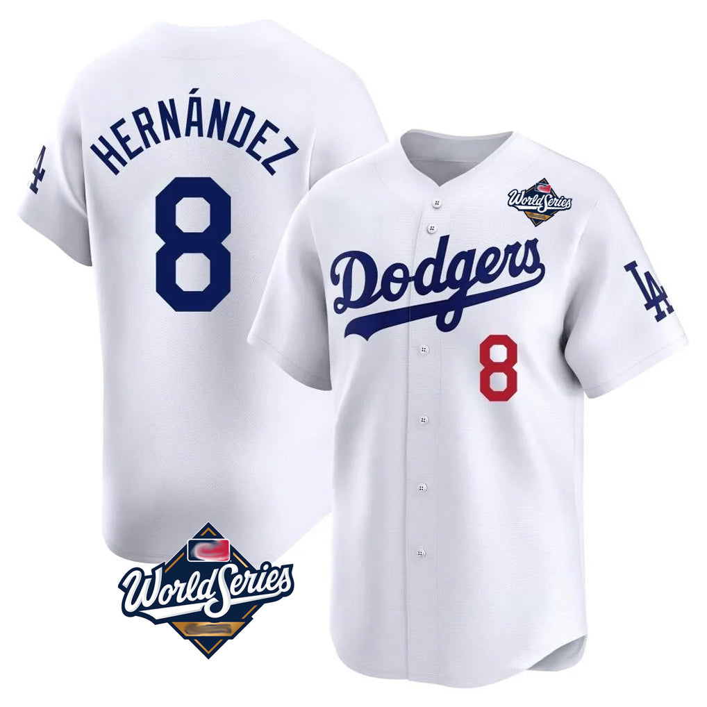 Kooe LA.Dodgers #8 Enrique Hern¨¢ndez Player White World Series Limited Home Stitched Jerseys