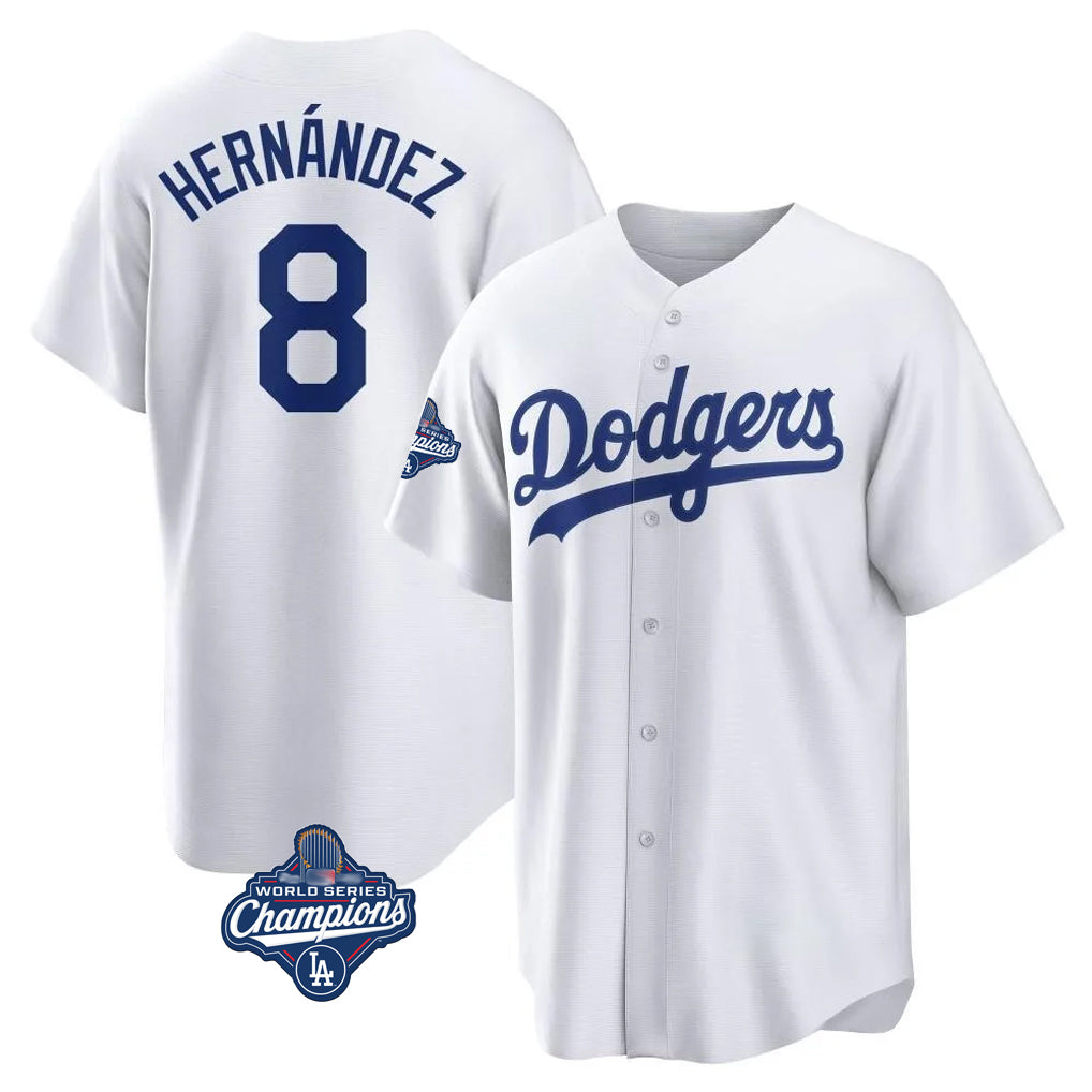 Kooe LA.Dodgers #8 Enrique Hern¨¢ndez Player White World Series Meet Game Home Stitched Jerseys