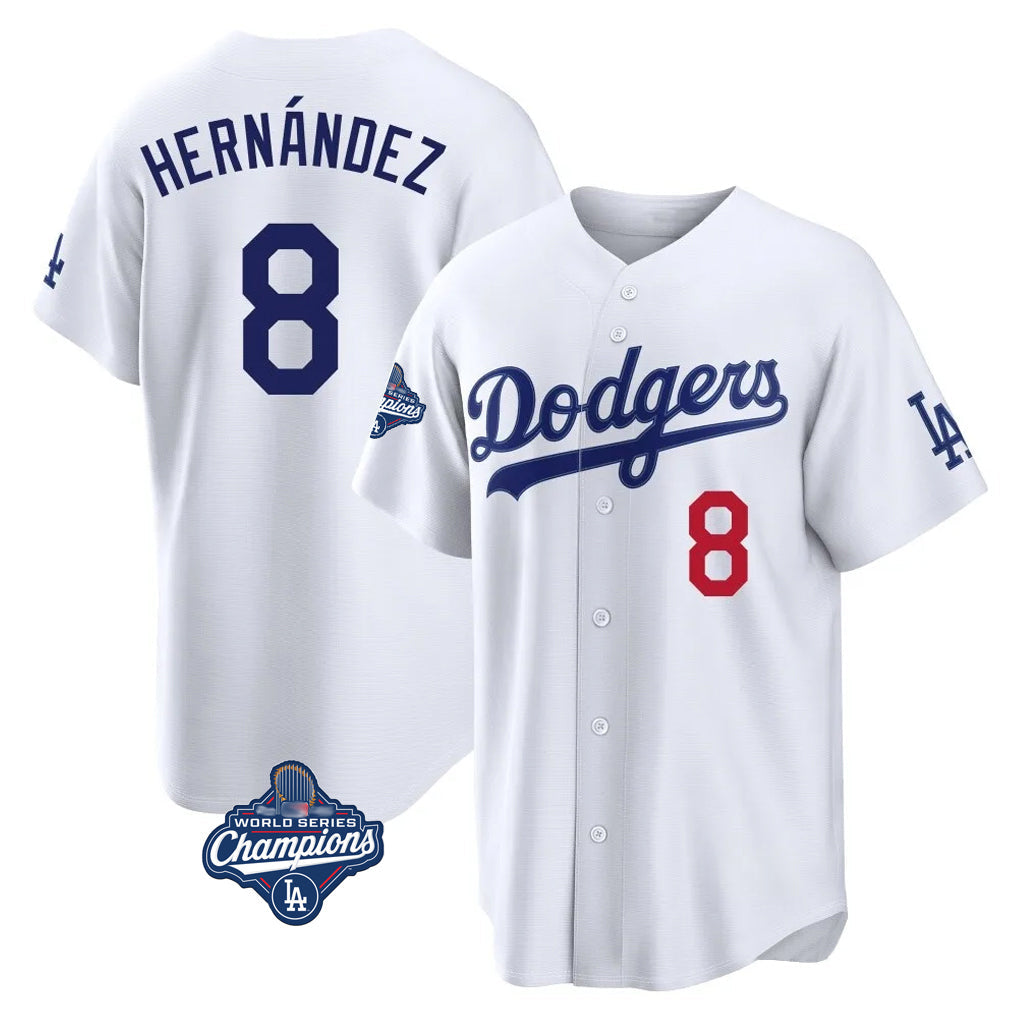 Kooe LA.Dodgers #8 Enrique Hern¨¢ndez Player White World Series Meet Home Game Stitched Jerseys