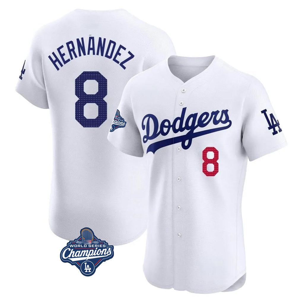 Kooe LA.Dodgers #8 Enrique Hern¨¢ndez Player White World Series Meet Limited Elite Home Stitched Jerseys