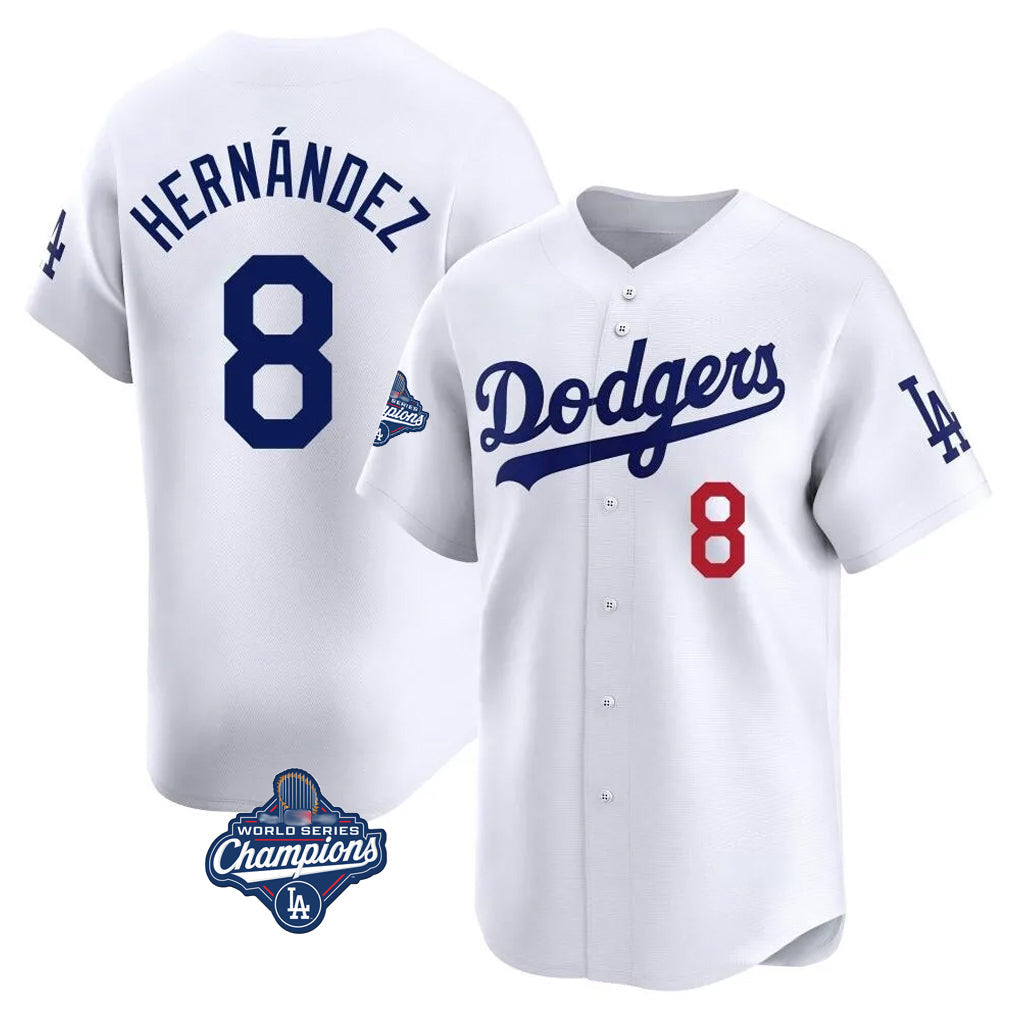 Kooe LA.Dodgers #8 Enrique Hern¨¢ndez Player White World Series Meet Limited Home Stitched Jerseys