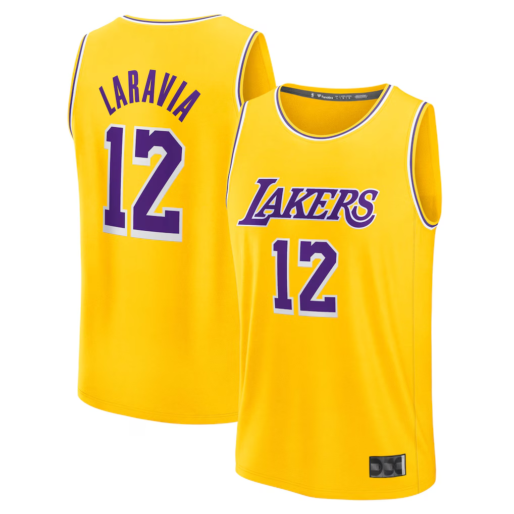 Kooe LA.Lakers #12 Jake LaRavia Gold Fast Break Replica Stitched Jerseys - Icon Edition
