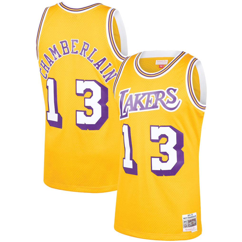 Kooe LA.Lakers #13 Wilt Chamberlain Mitchell & Ness Gold 1971-1972 Hardwood Classics Swingman Stitched Jerseys