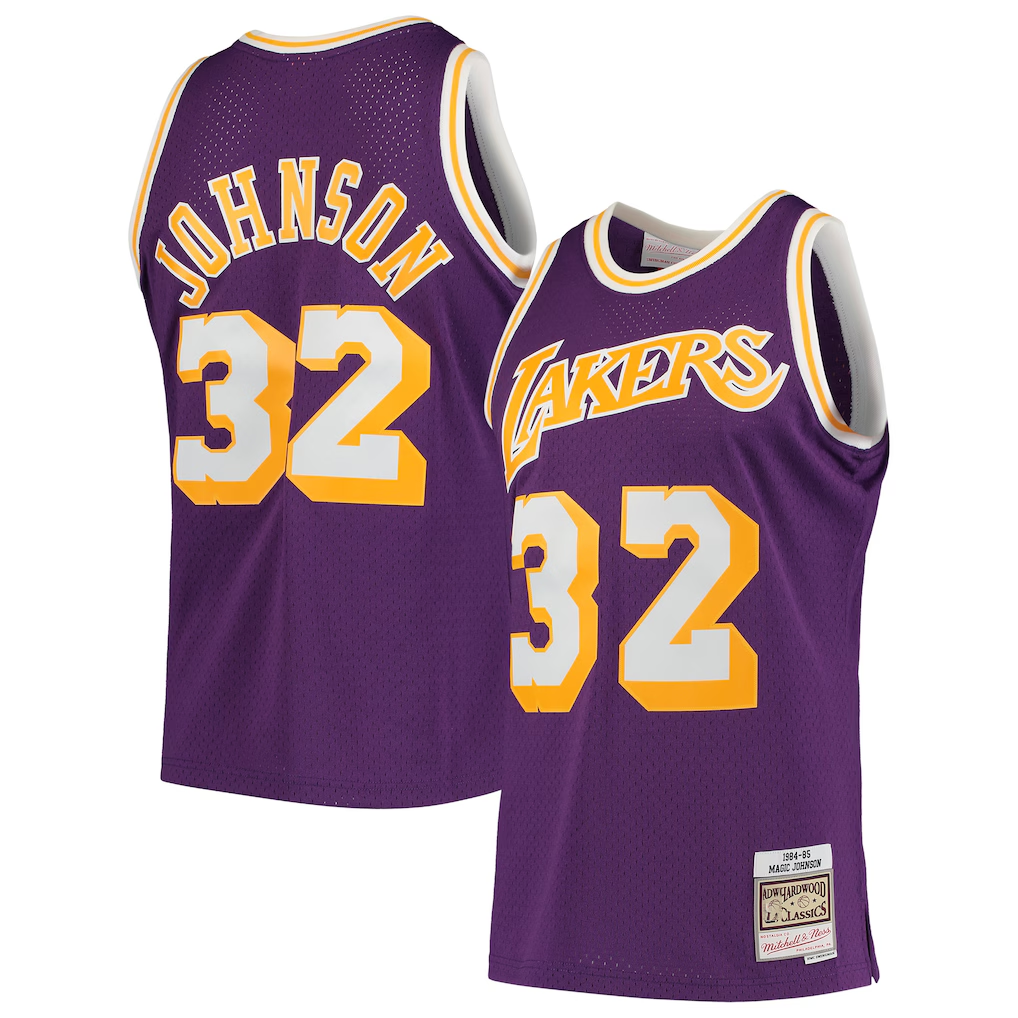 Kooe LA.Lakers #32 Magic Johnson Mitchell & Ness Purple 1984-1985 Hardwood Classics Swingman Jerseys