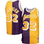 Kooe LA.Lakers #32 Magic Johnson Mitchell & Ness PurpleGold Big & Tall Hardwood Classics 198485 Split Swingman Jerseys