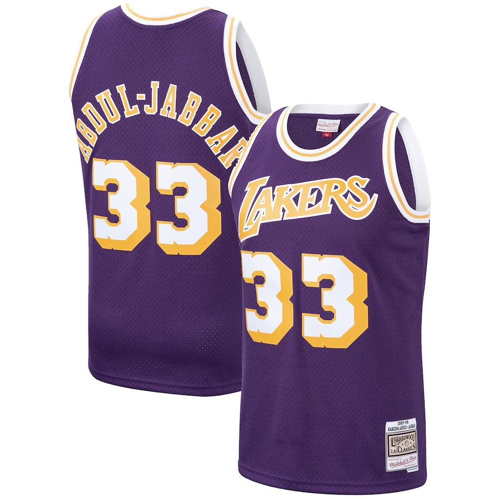 Kooe LA.Lakers #33 Kareem Abdul-Jabbar Mitchell & Ness Purple Hardwood Classics Swingman Jerseys