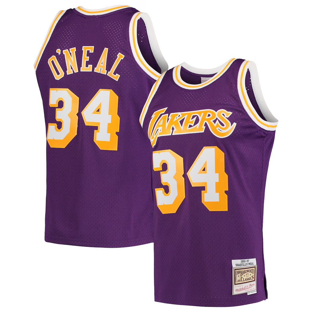 Kooe LA.Lakers #34 Shaquille O'Neal Mitchell & Ness Purple Hardwood Classics Swingman Jerseys