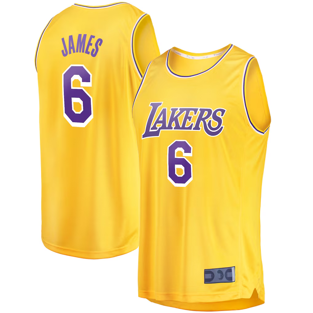 Kooe LA.Lakers #6 LeBron James Gold 2021-2022 Fast Break Replica Stitched Jerseys - Icon Edition