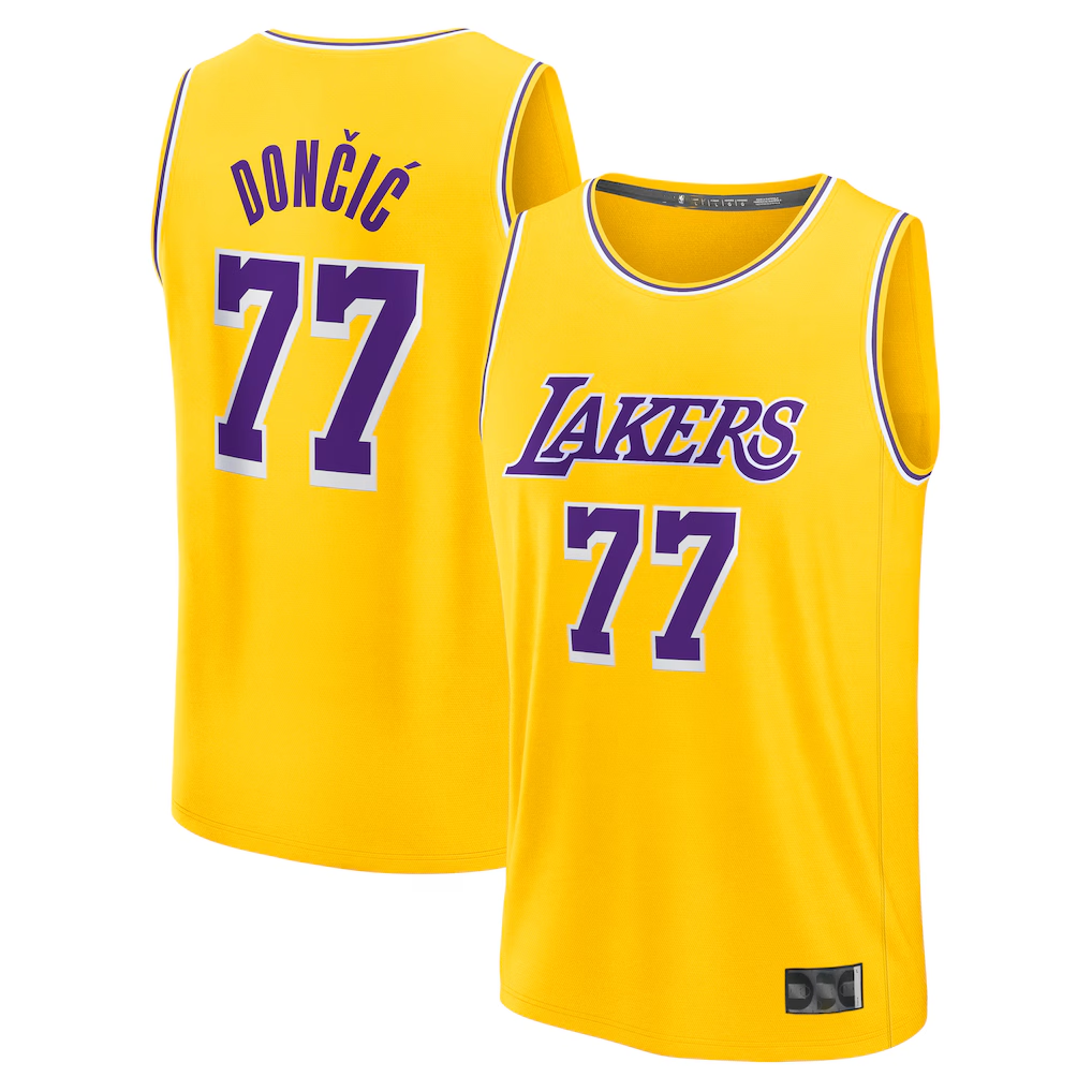 Kooe LA.Lakers #77 Luka Don?i? Gold Fast Break Replica Player Stitched Jerseys - Icon Edition