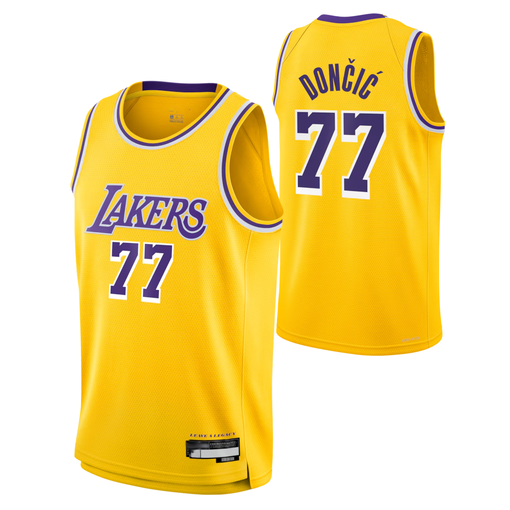Kooe LA.Lakers #77 Luka Don?i? Gold Swingman Stitched Jerseys - Icon Edition