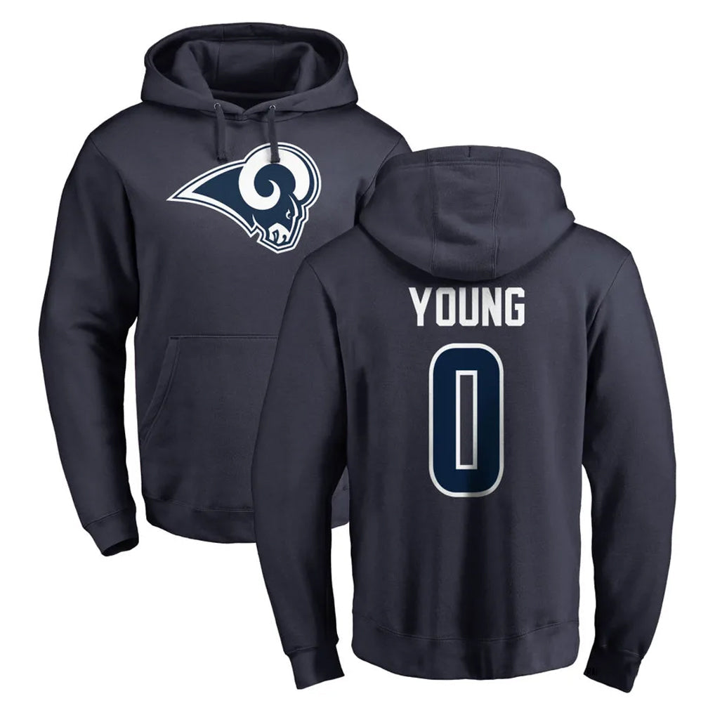 Kooe LA.Rams #0 Byron Young Player Navy Pullover Hoodie Limited Game Stitched Jerseys