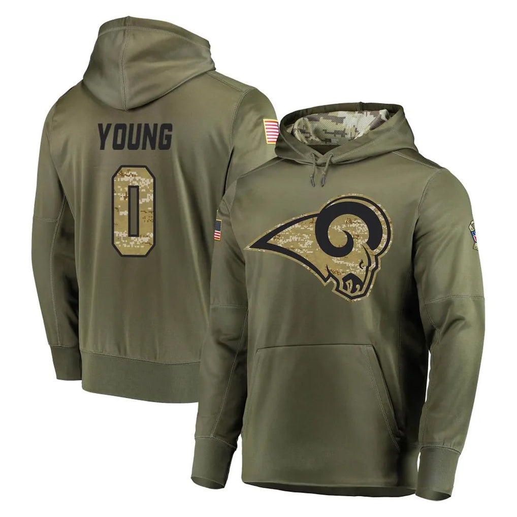 Kooe LA.Rams #0 Byron Young Player Olive Salute to Service Pullover Hoodies Home Game Stitched Jerseys