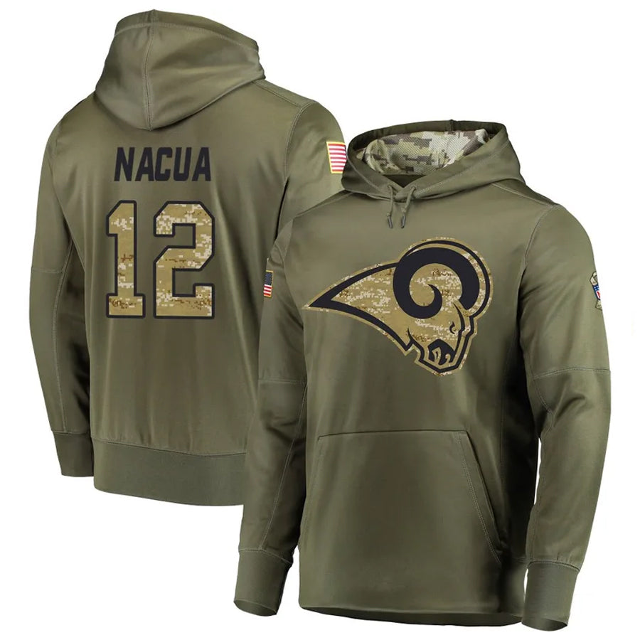 Kooe LA.Rams #12 Puka Nacua Player Salute to Service Olive Hoodies Stitched Jerseys