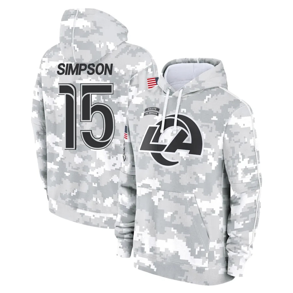 Kooe LA.Rams #15 Ty Simpson Player Arctic Camo Salute to Service Hoodies Limited Game Stitched Jerseys