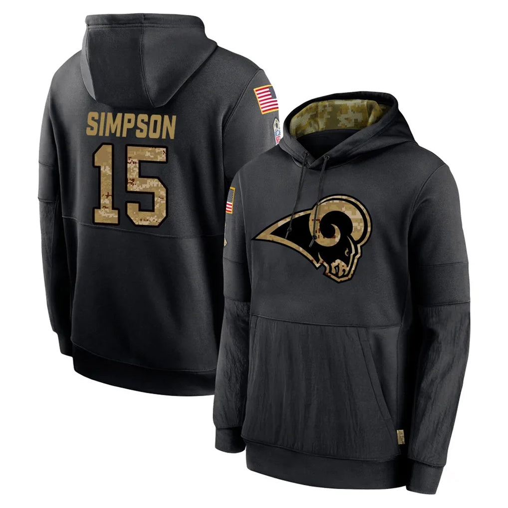 Kooe LA.Rams #15 Ty Simpson Player Black Salute to Service Hoodies Limited Game Stitched Jerseys