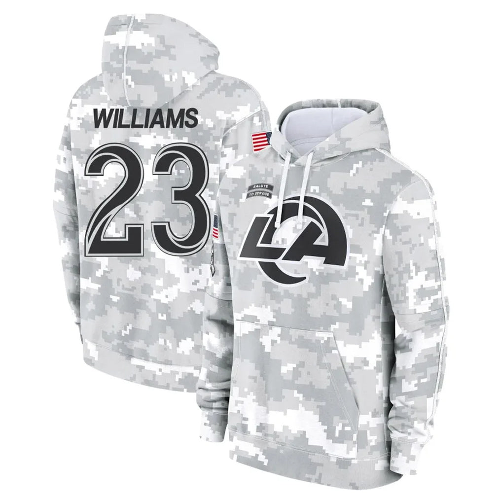 Kooe LA.Rams #23 Kyren Williams Player Arctic Camo Salute to Service Hoodies Limited Game Stitched Jerseys