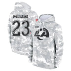Kooe LA.Rams #23 Kyren Williams Player Arctic Camo Salute to Service Hoodies Limited Game Stitched Jerseys