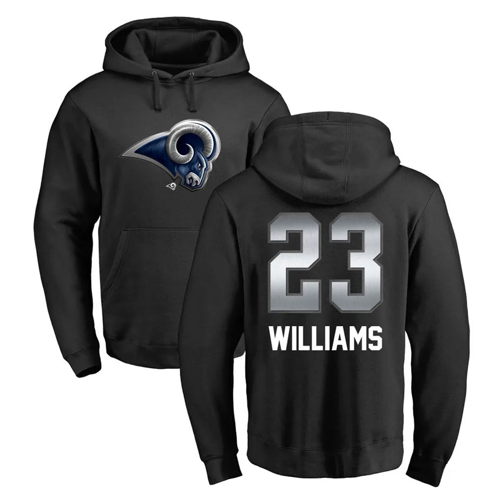 Kooe LA.Rams #23 Kyren Williams Player Black Pullover Hoodie Limited Game Stitched Jerseys