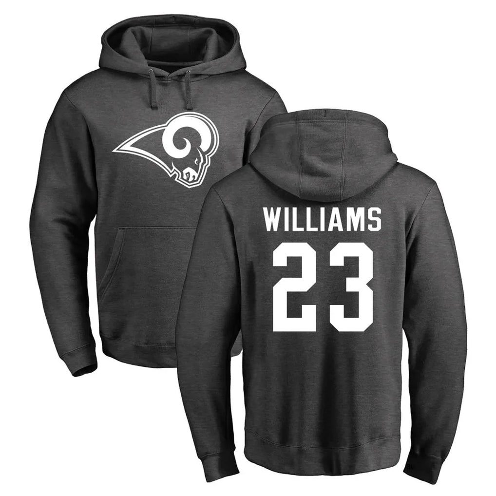 Kooe LA.Rams #23 Kyren Williams Player Gray Pullover Hoodie Limited Game Stitched Jerseys