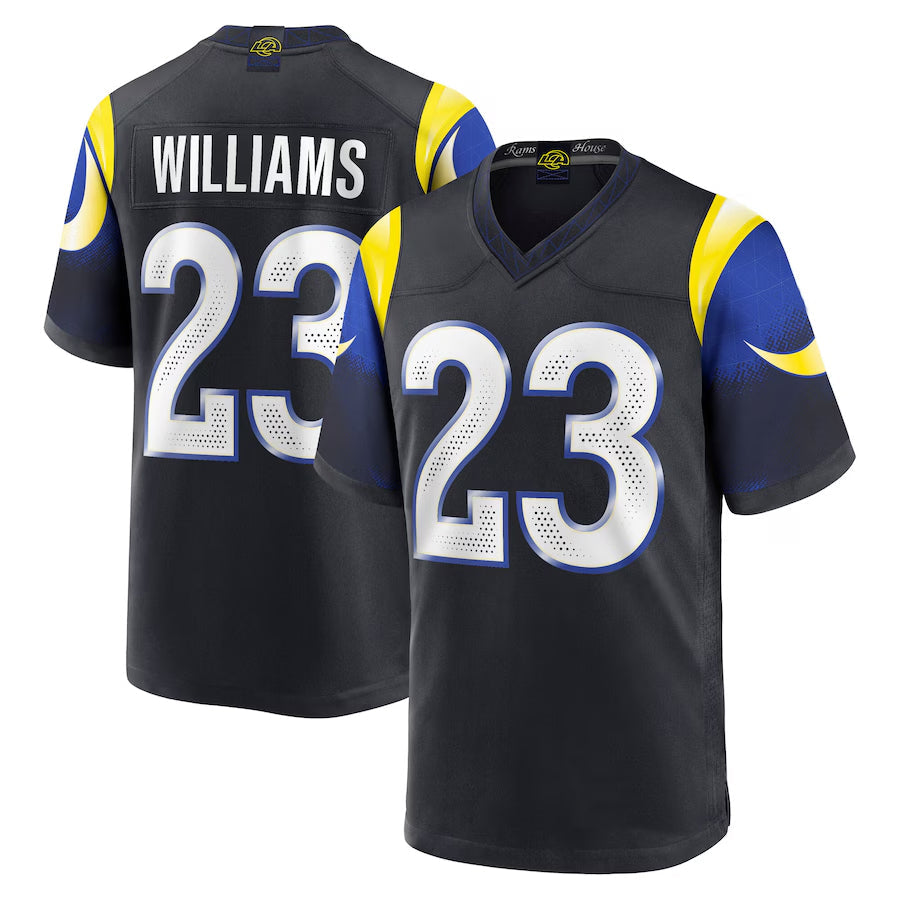Kooe LA.Rams #23 Kyren Williams Player Midnight Blue Rivalries Collection Game Stitched Jersey