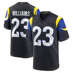 Kooe LA.Rams #23 Kyren Williams Player Midnight Blue Rivalries Collection Game Stitched Jersey
