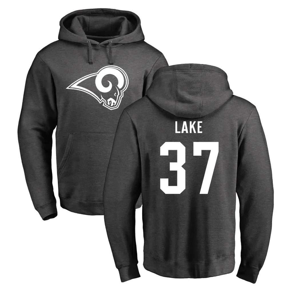 Kooe LA.Rams #37 Quentin Lake Player Gray Pullover Hoodie Limited Game Stitched Jerseys