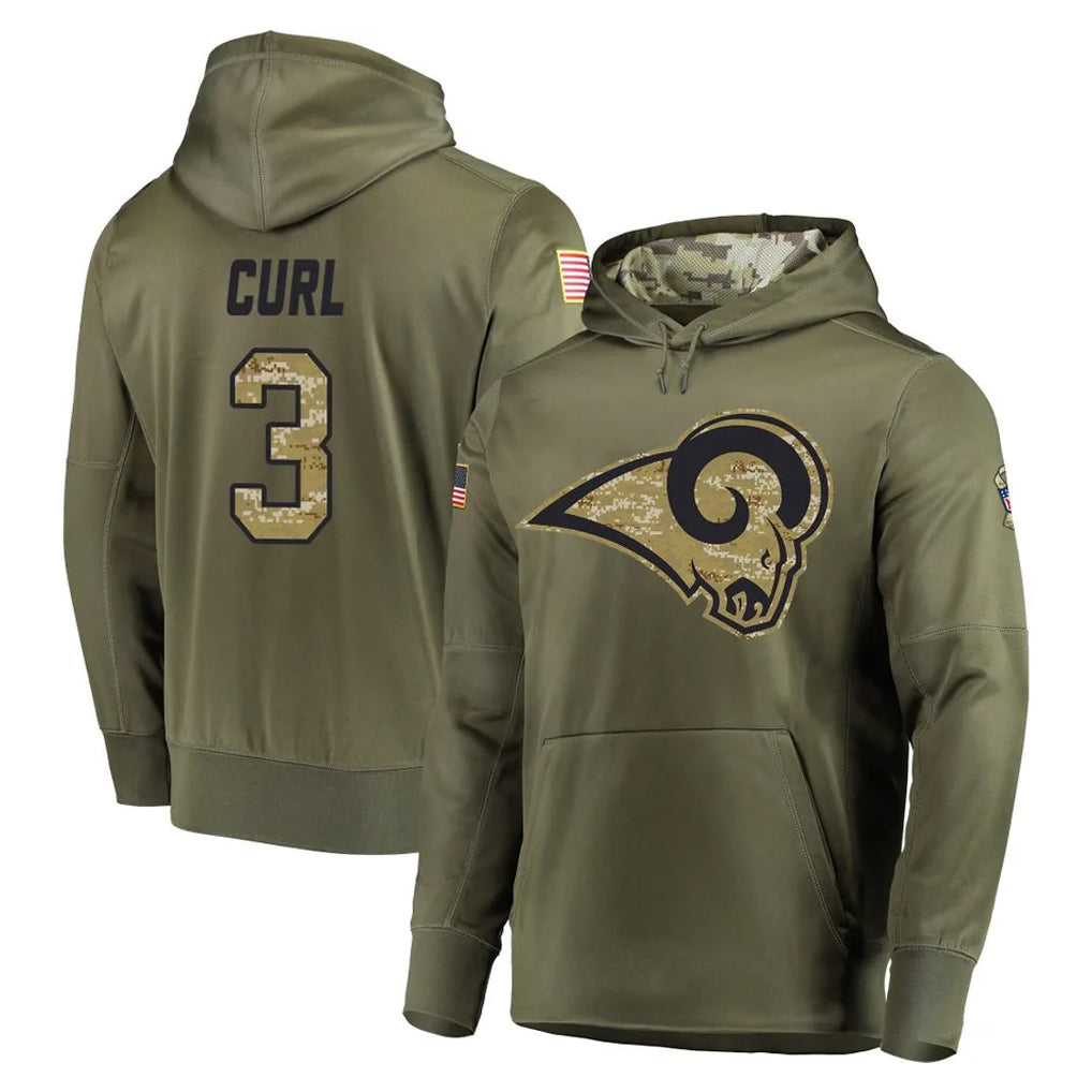 Kooe LA.Rams #3 Kam Curl Player Olive Salute to Service Pullover Hoodies Home Game Stitched Jerseys