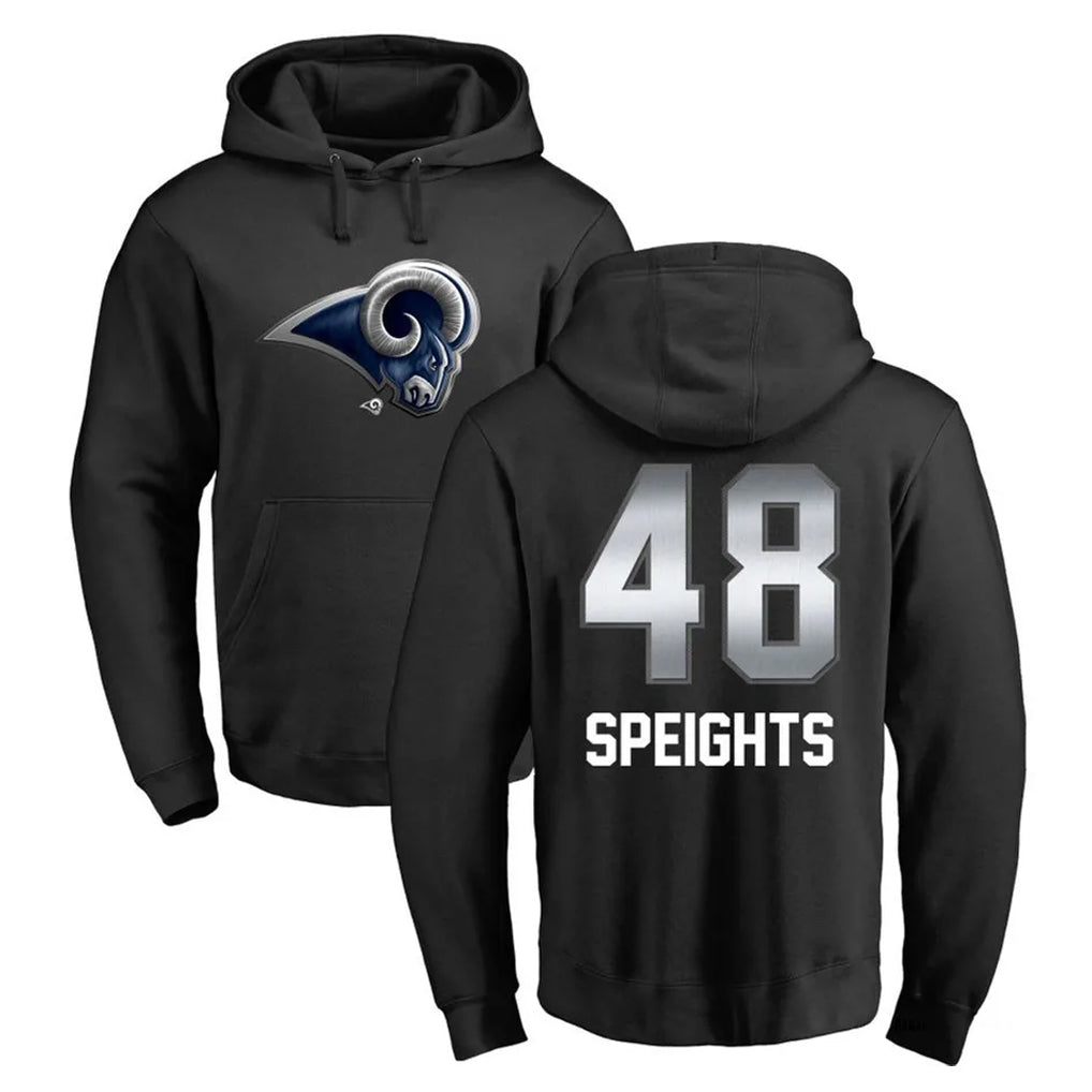 Kooe LA.Rams #48 Omar Speights Player Black Pullover Hoodie Limited Game Stitched Jerseys