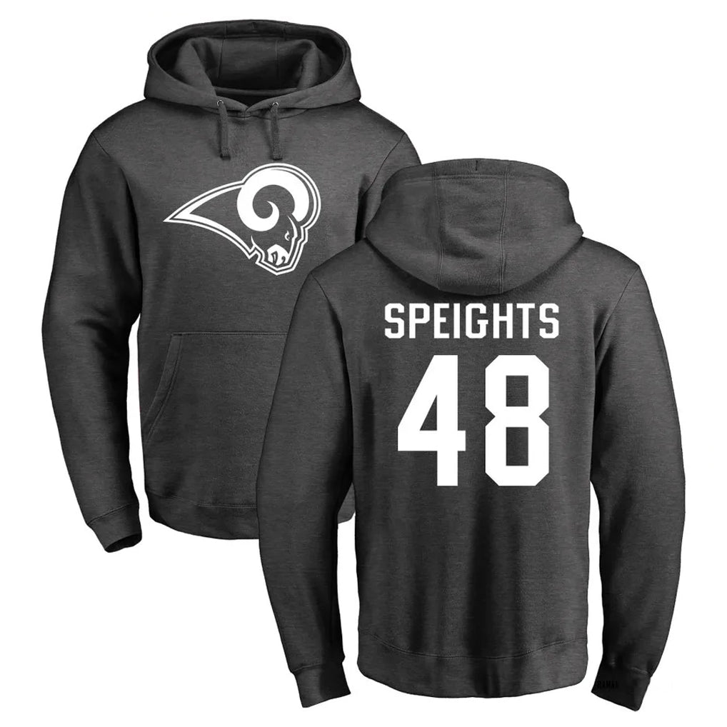 Kooe LA.Rams #48 Omar Speights Player Gray Pullover Hoodie Limited Game Stitched Jerseys