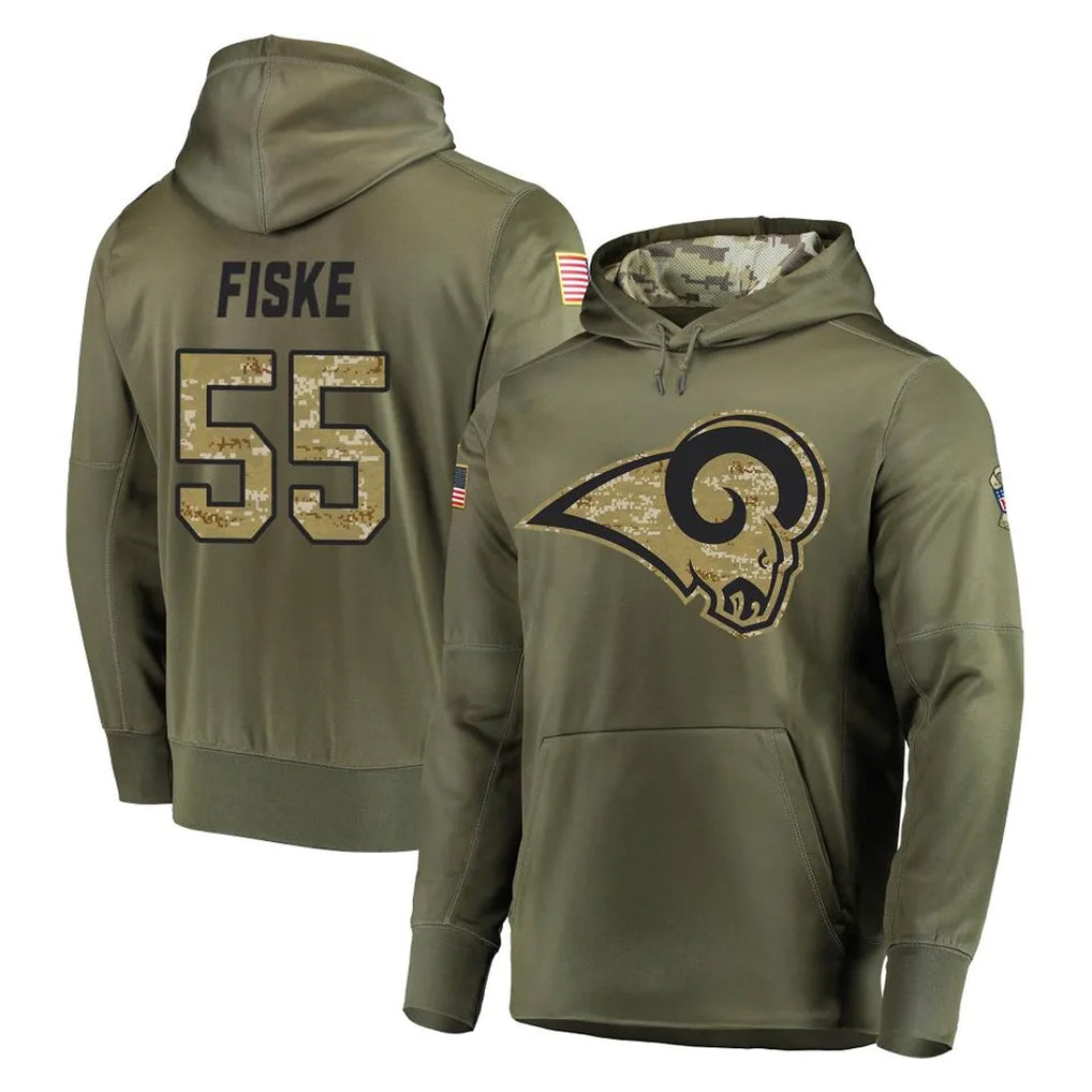 Kooe LA.Rams #55 Braden Fiske Player Olive Salute to Service Pullover Hoodies Home Game Stitched Jerseys